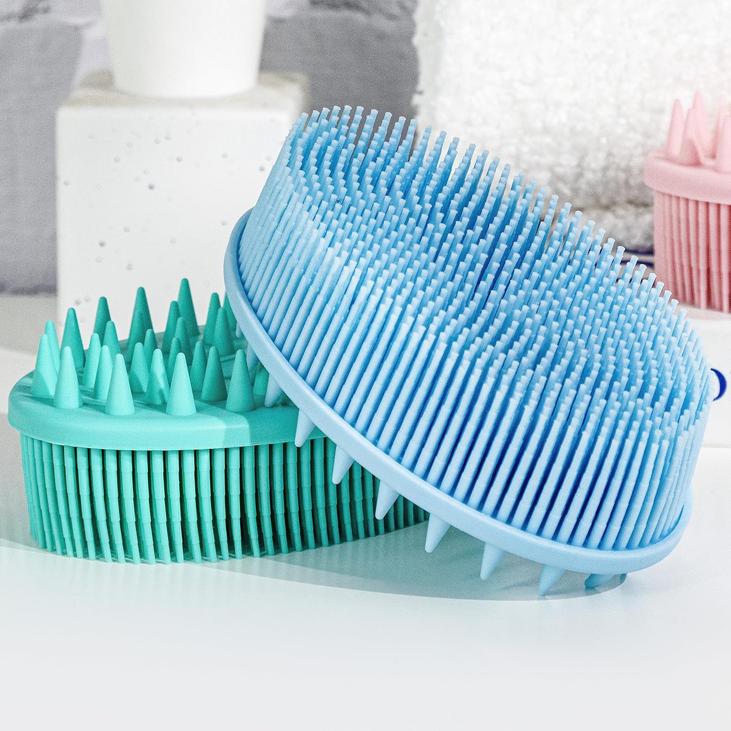 Premium Sensory Brush for Kids or Autism,Soft Silicone Body Scrubber,2 in 1 Sensory Room Occupational Therapy Sensory Brushes,Silicone Loofah,Pets Shower Brush Bath Brush Shampoo Brush(Whale-Teal)