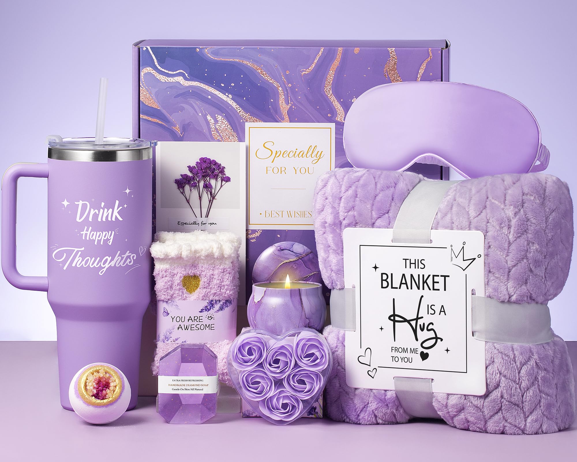 SEDUMBLISS NR 8 - Birthday Gifts for Women Self Care Gifts Get Well Soon Gifts, Happy Birthday Spa Gift Baskets w/Flannel Blanket 40 OZ Tumbler Care Package for Mom Wife Sister Best Friend Her Daughter.